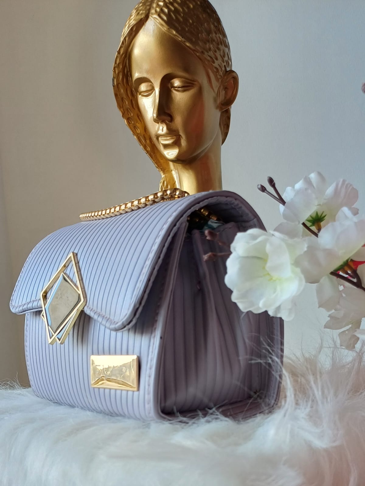 Lilac Square Lock Sling Bag