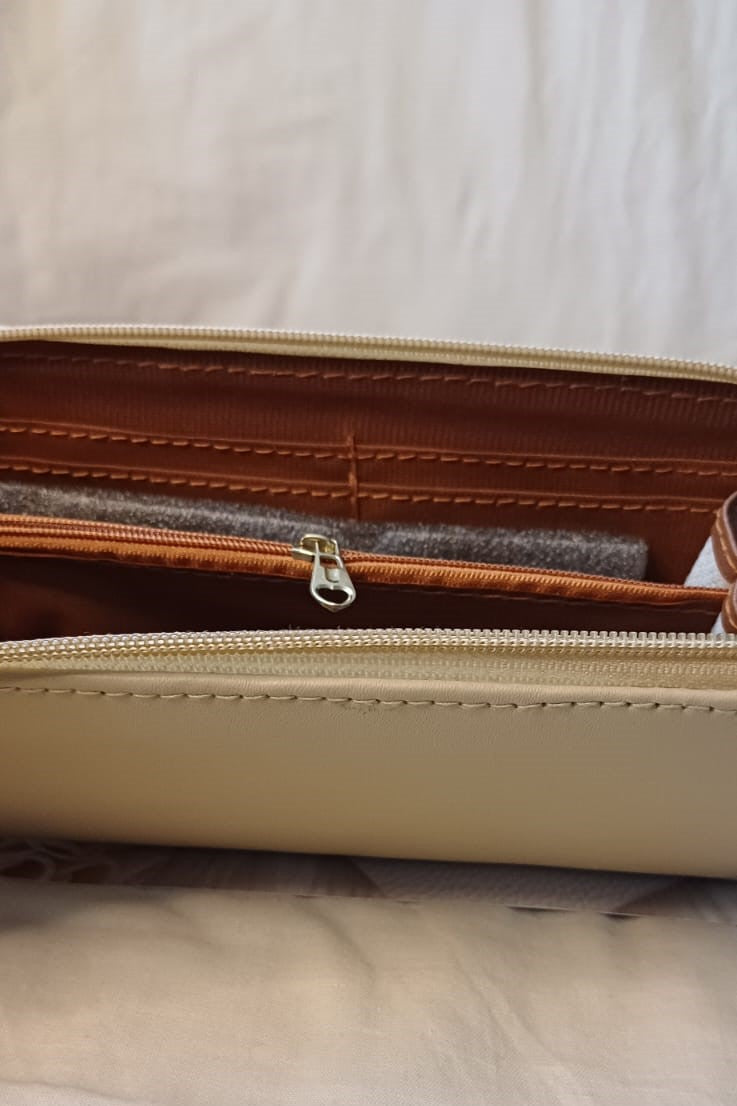 Beige Embroidered Wallet