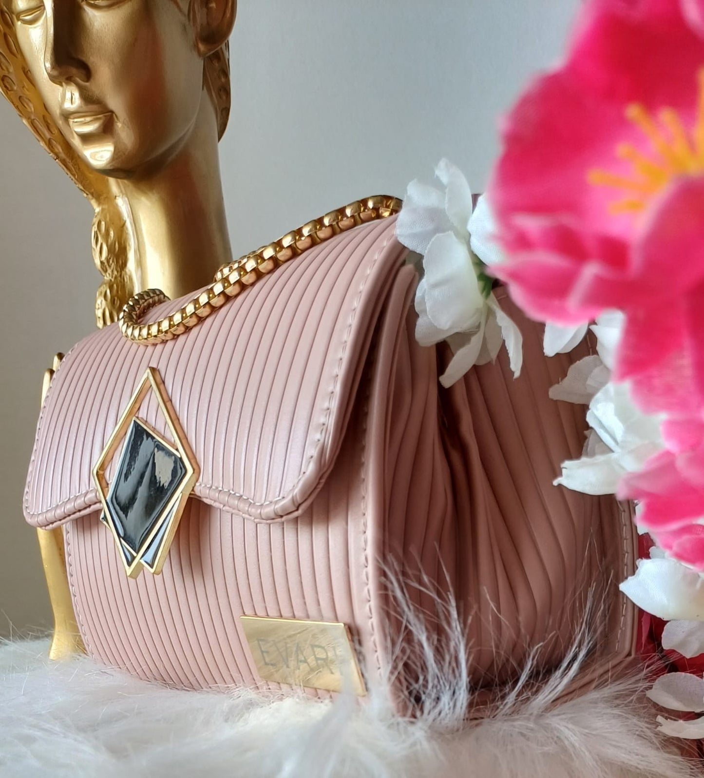 Pink Square Lock Sling Bag