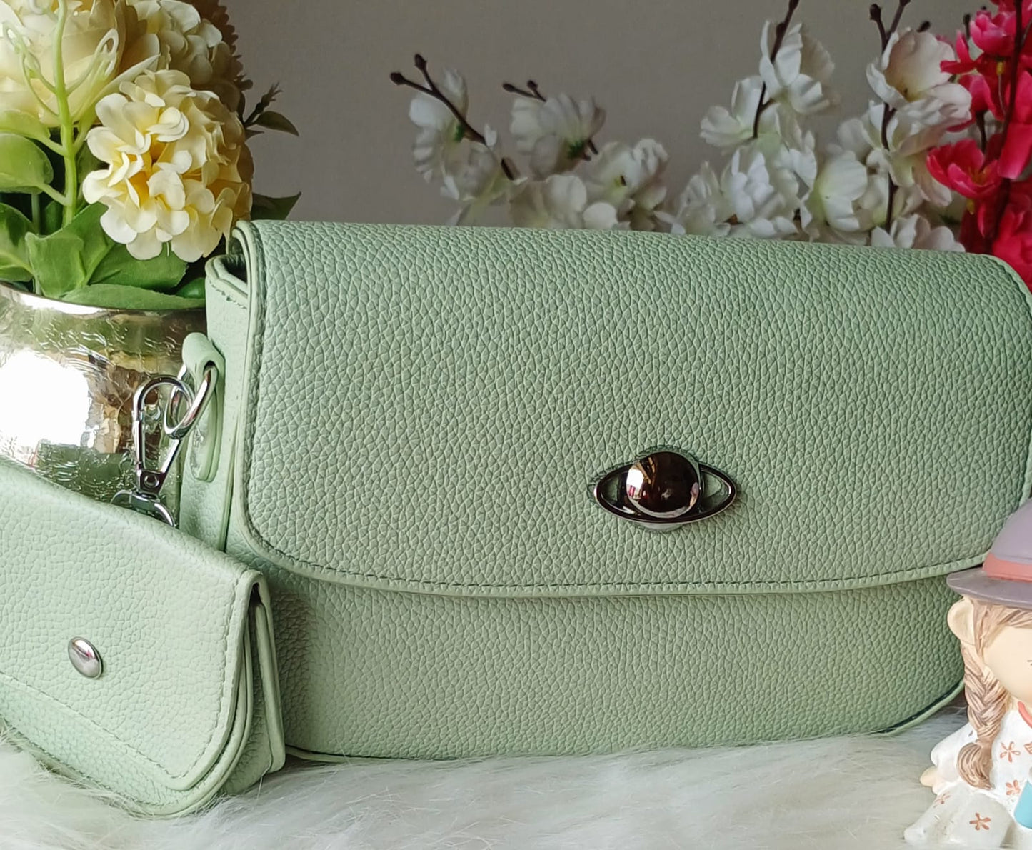 Green Textured Sling Bag