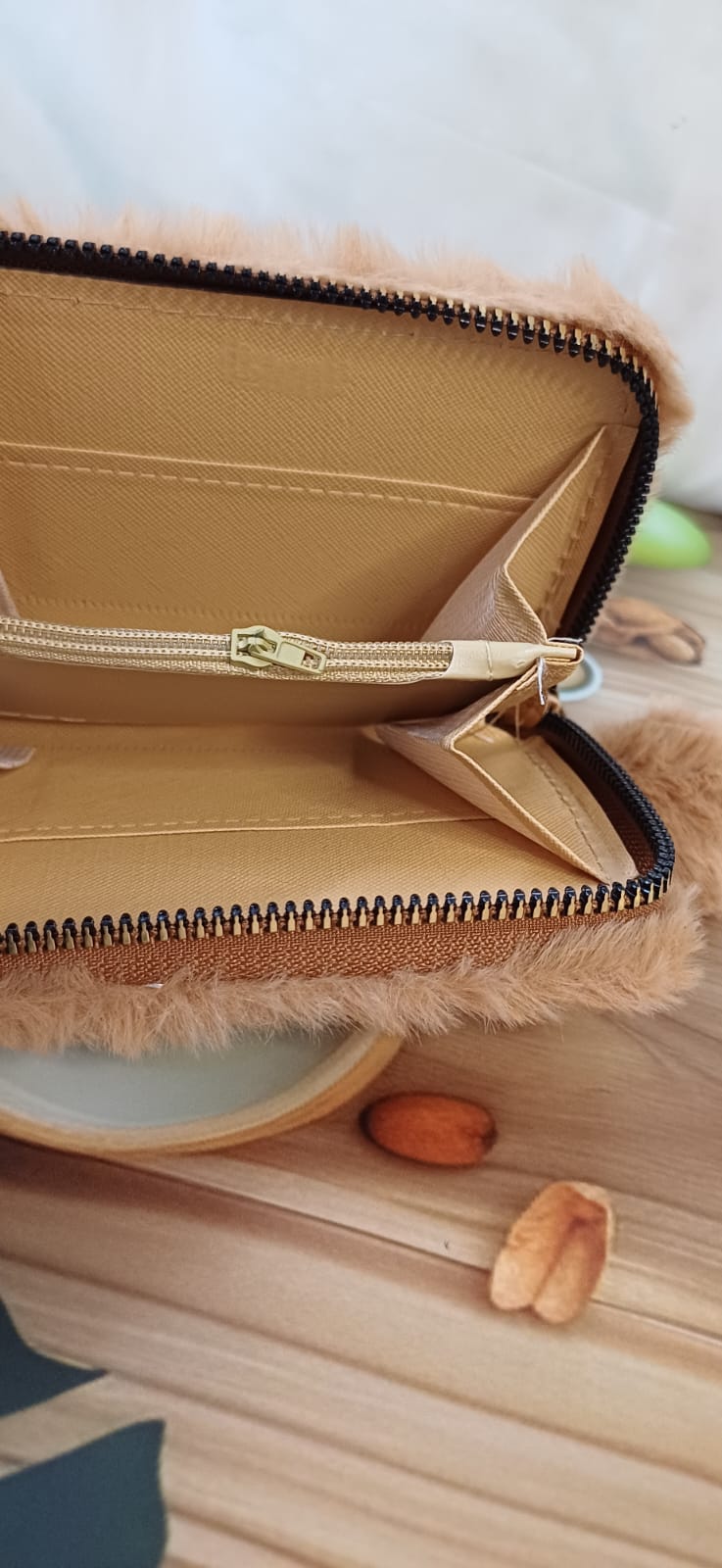 Coffee Brown PINK Fur Pocket Wallet