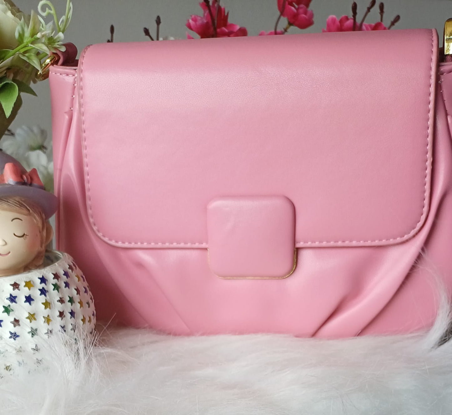Pink Square Lock Sling Bag