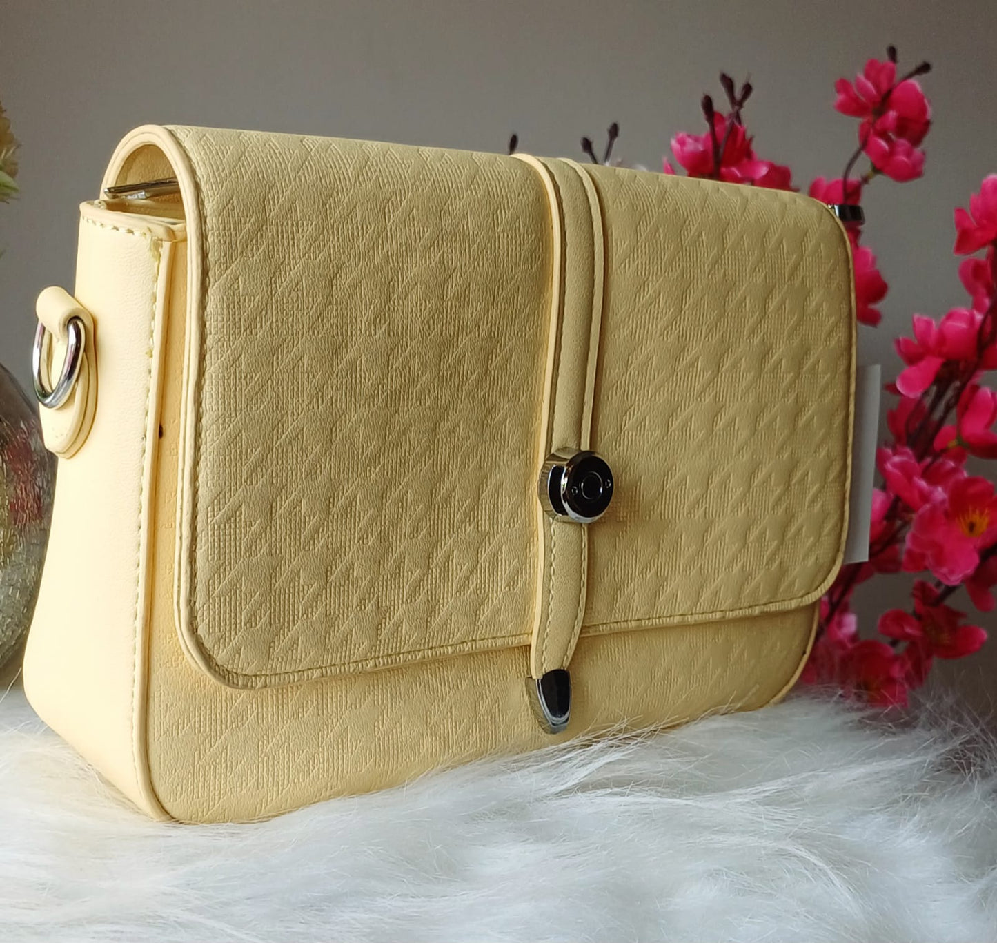 Yellow Textured Sling Bag