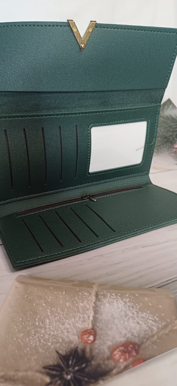 Green V Lock Rubber Wallet