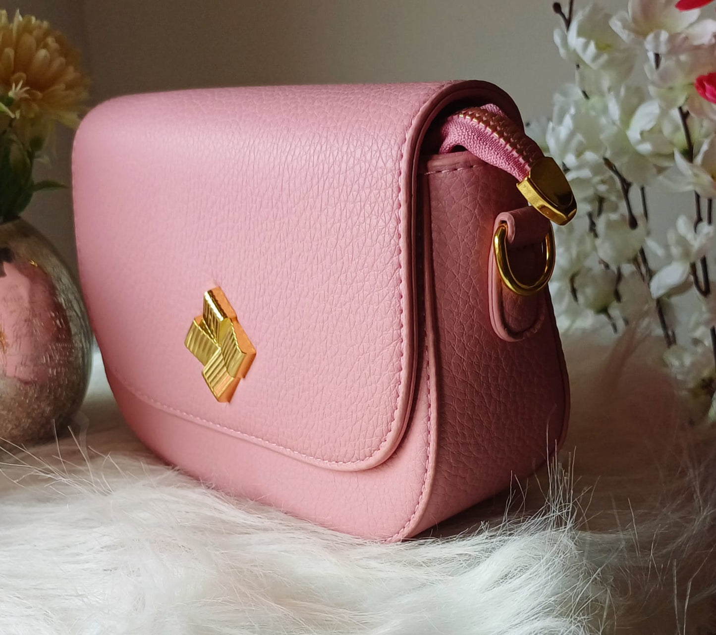 Pink Textured Sling Bag