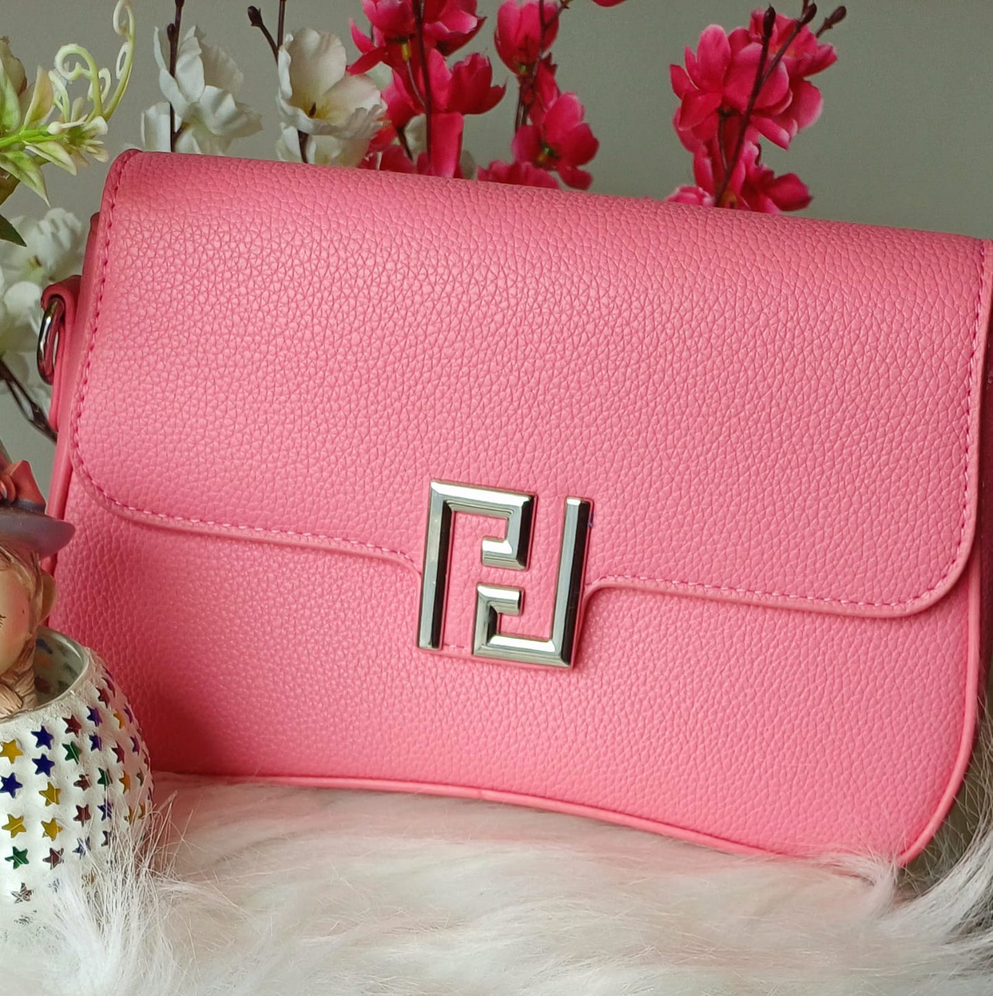 Pink Metal Lock Sling Bag