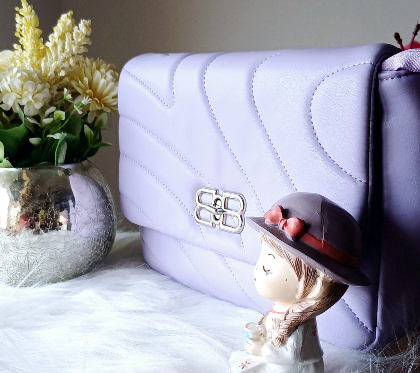 Lilac BLock Stripes Quilt Sling Bag