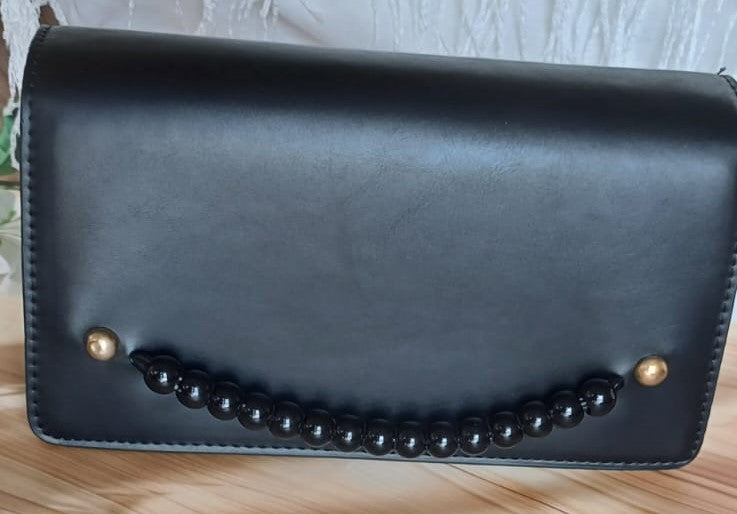 Black Beaded Sling Bag