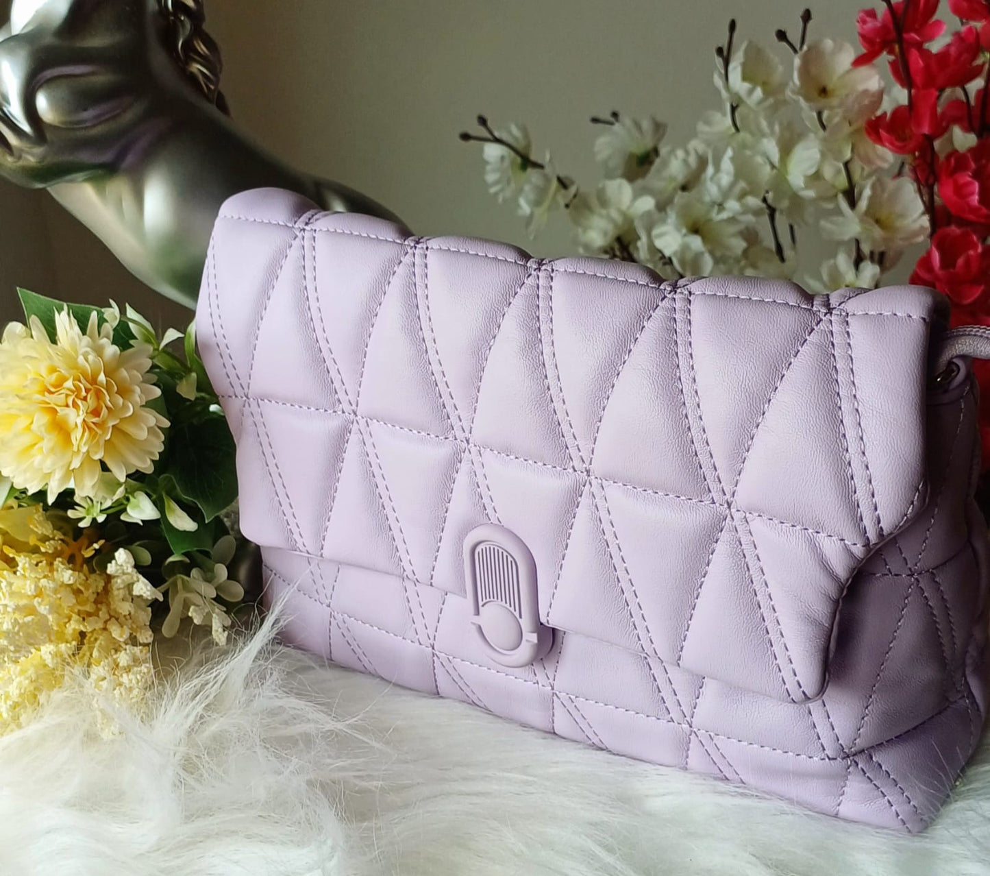 Lilac Stripes Quilt Sling Bag