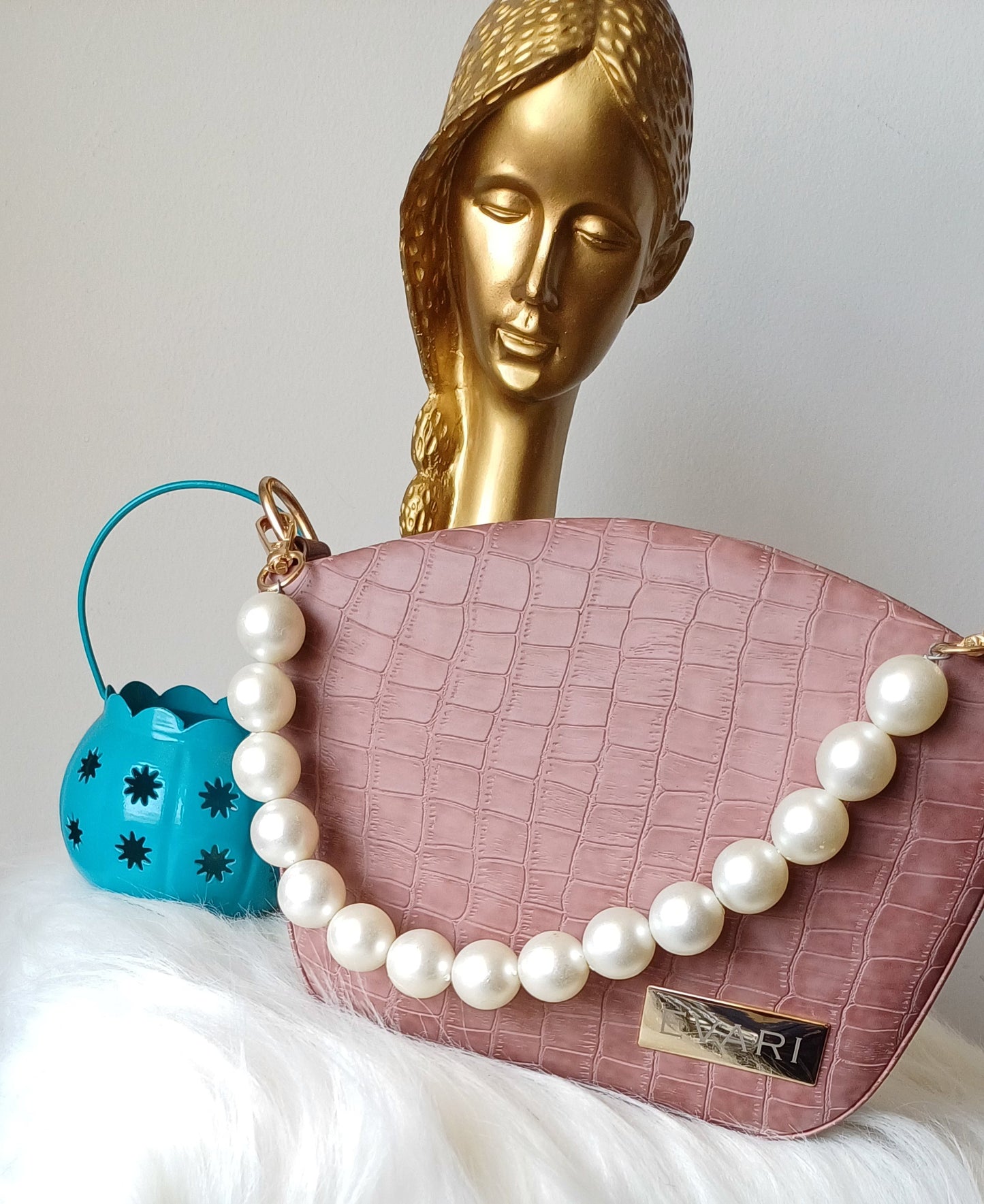 Brown Pearl Handle Bucket Sling Bag