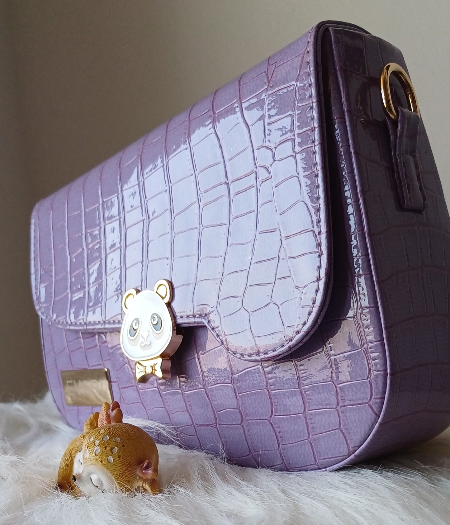 Purple Panda Lock Sling Bag