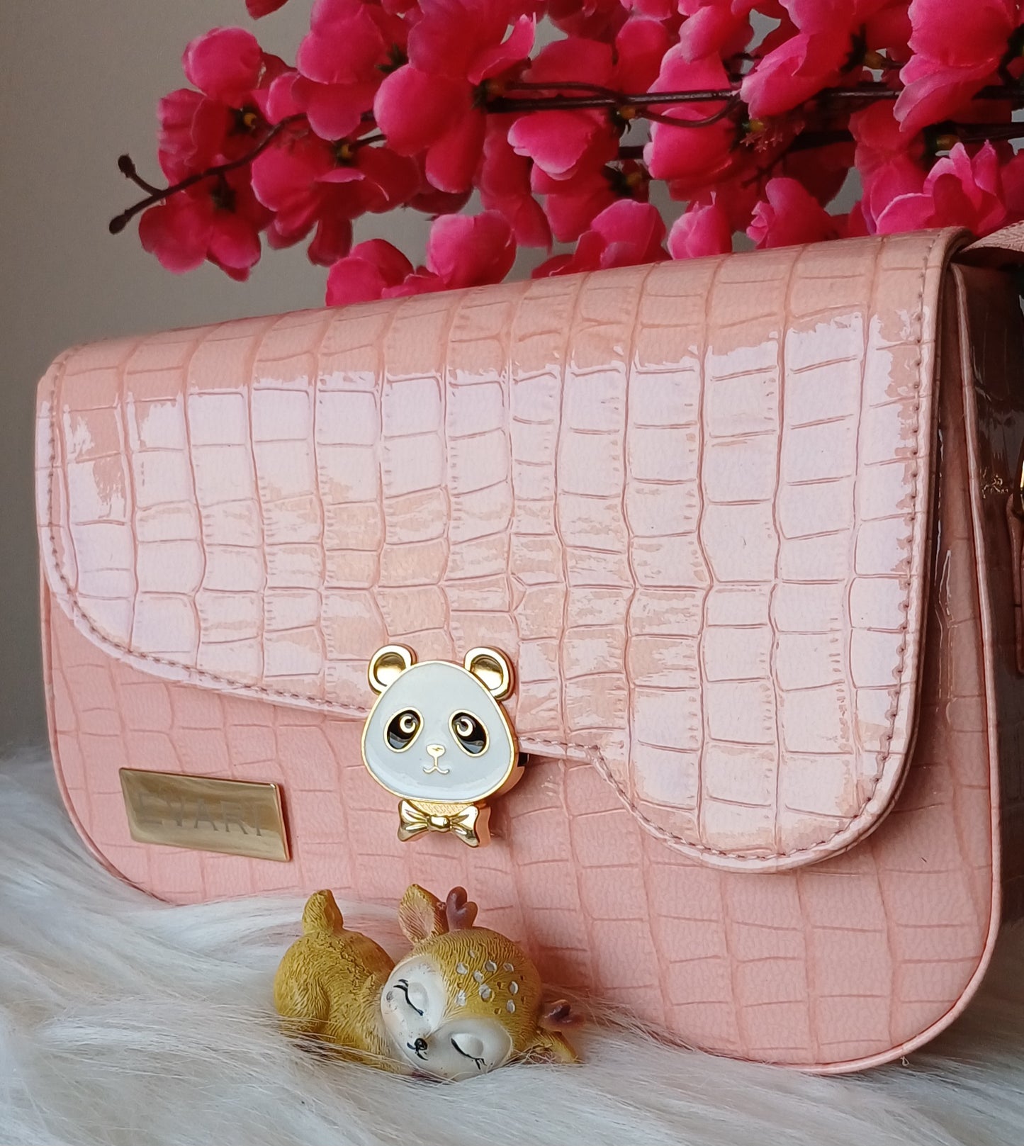 Pink Panda Lock Sling Bag