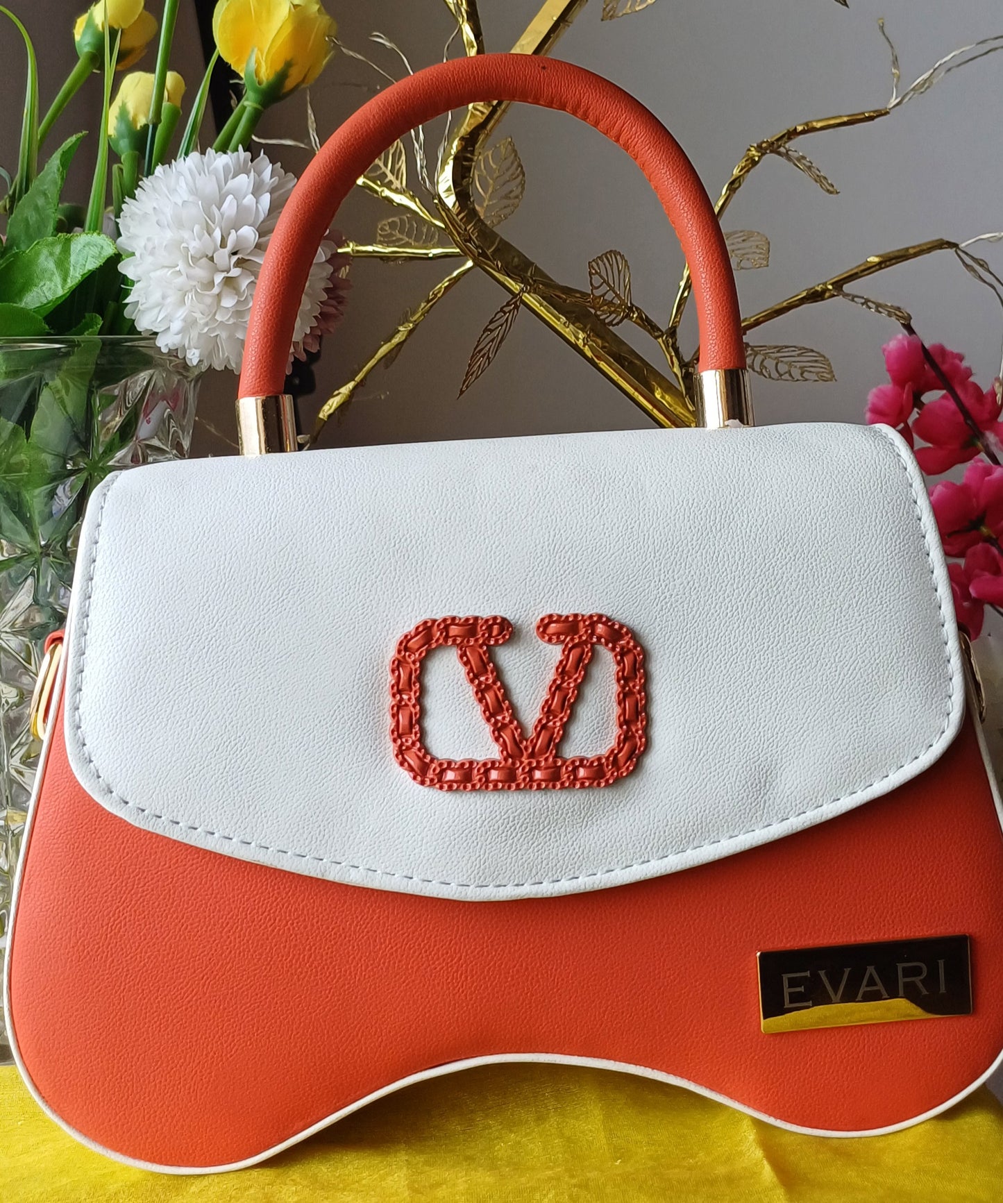 White Flap Orange Valentino Sling Bag