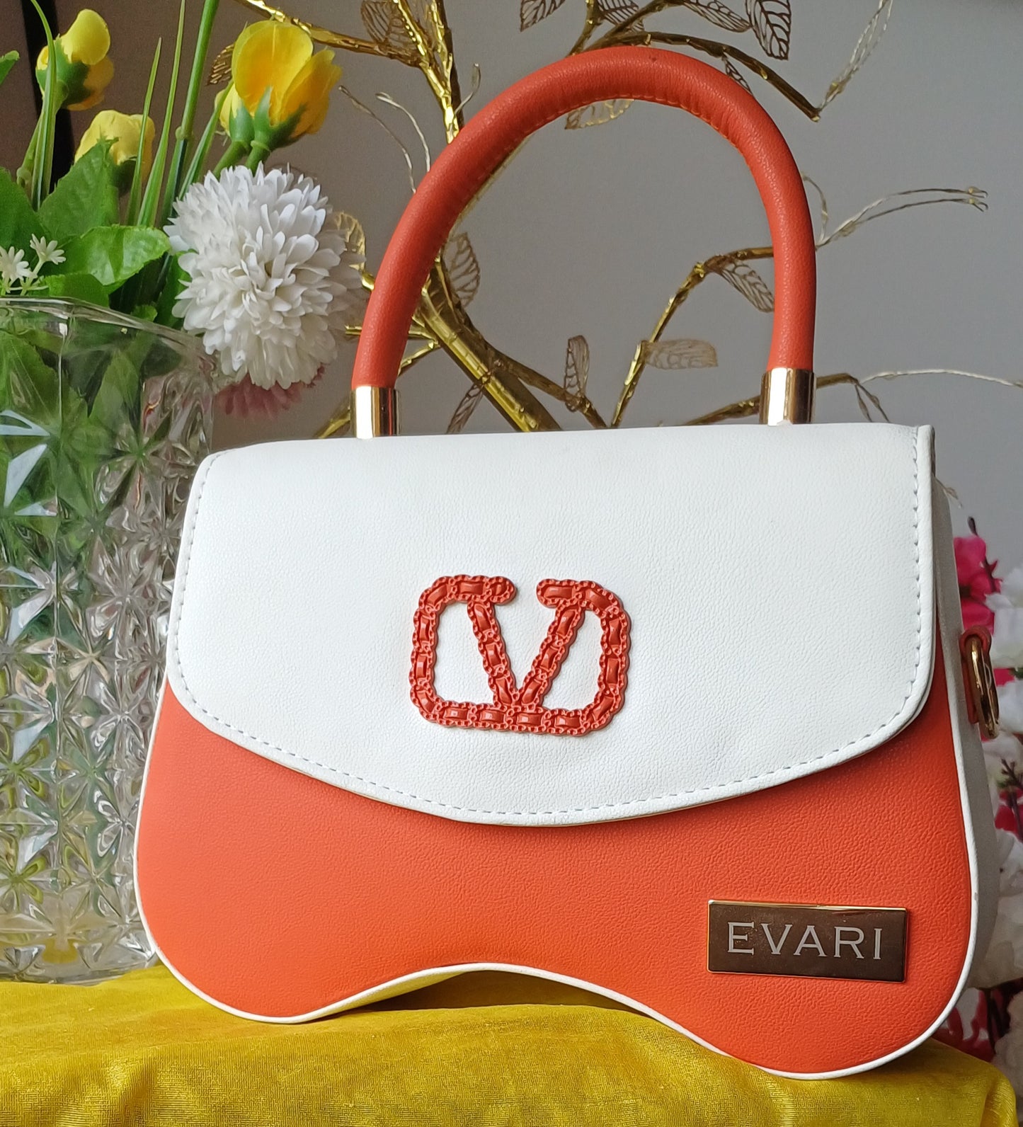 White Flap Orange Valentino Sling Bag