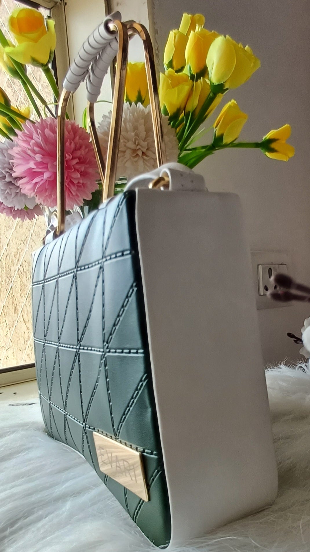 Green Embossed Metal Sling Bag
