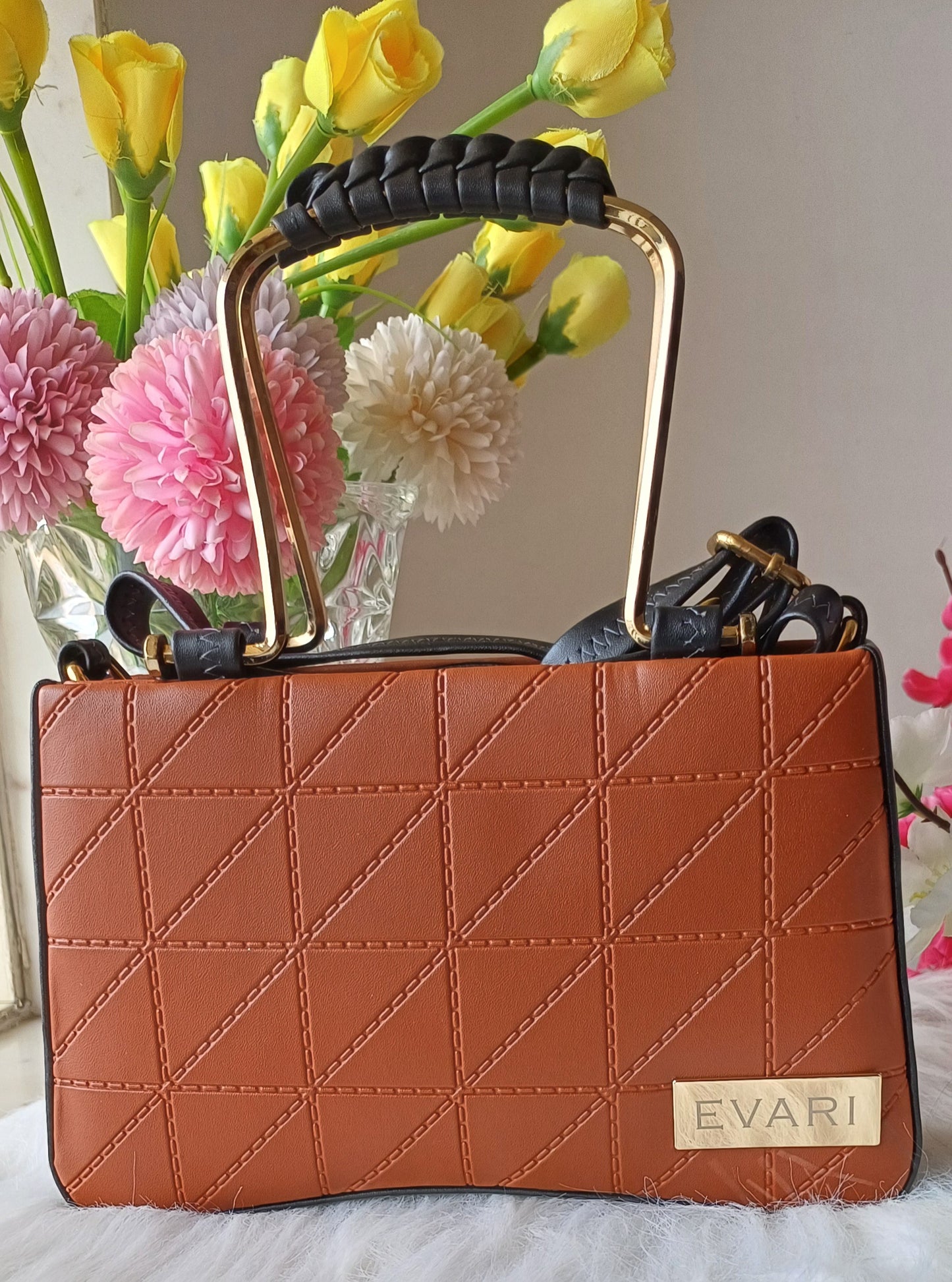 Brown Embossed Metal Sling Bag