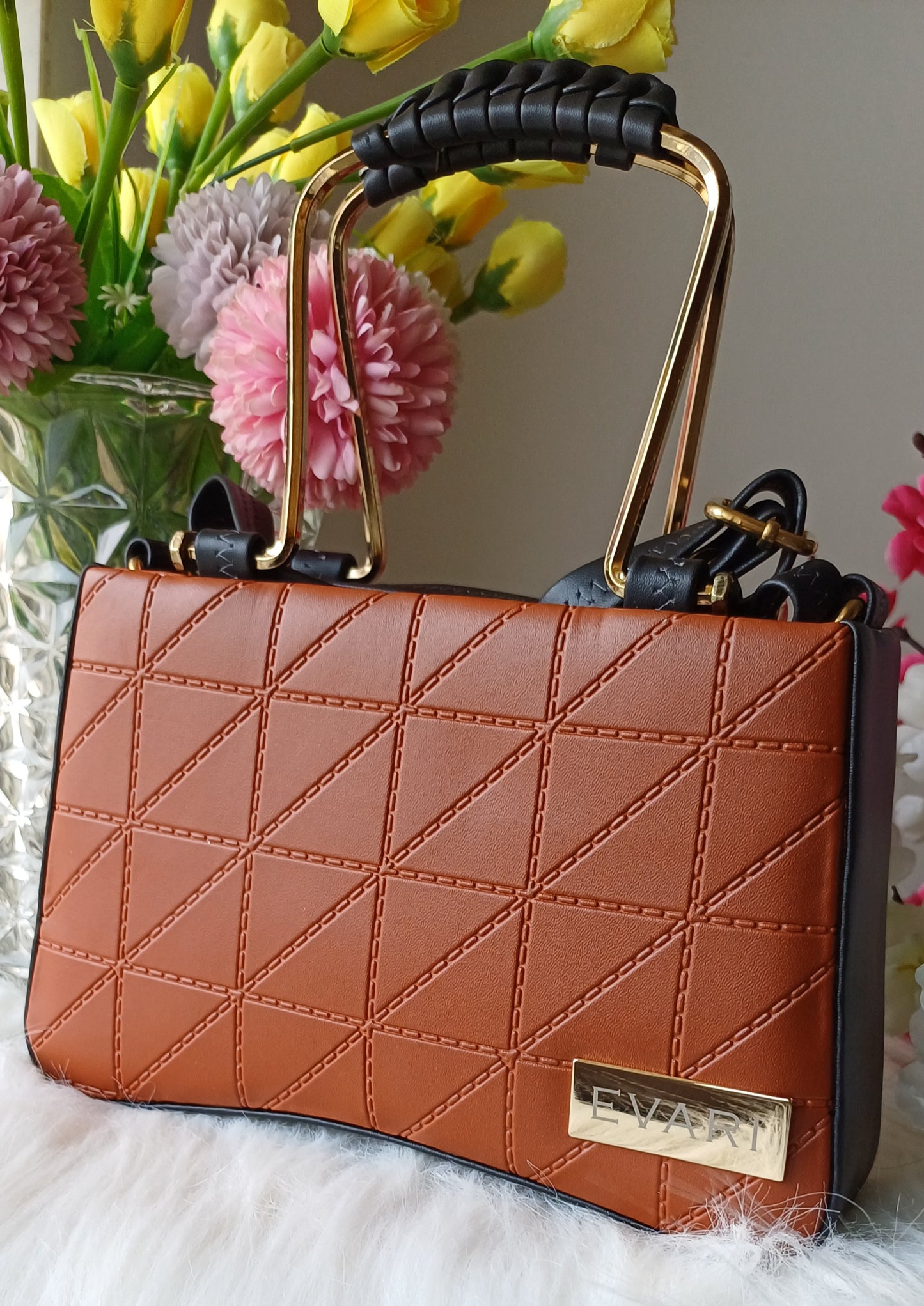 Black Embossed Metal Sling Bag