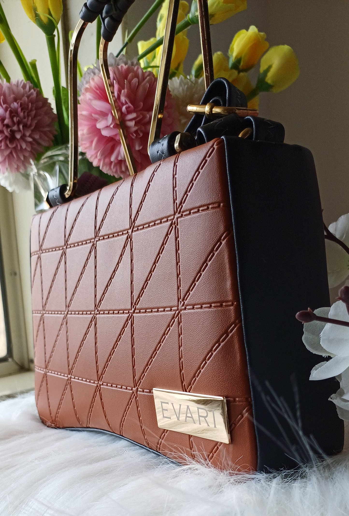 Brown Embossed Metal Sling Bag