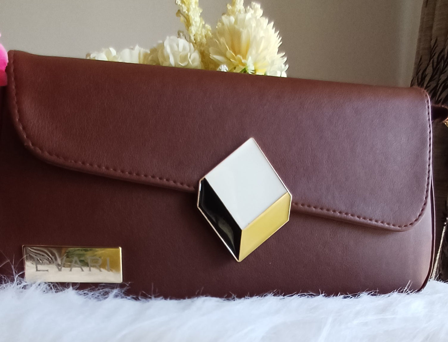 Dark Brown 3D Lock Baguette Bag
