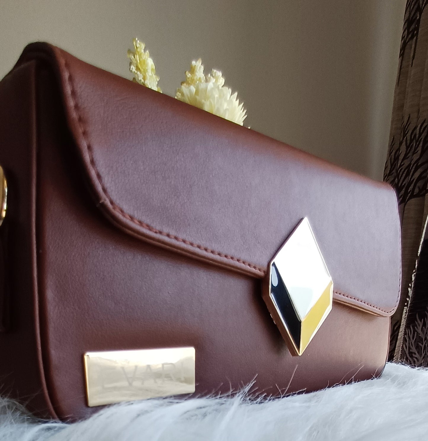 Dark Brown 3D Lock Baguette Bag