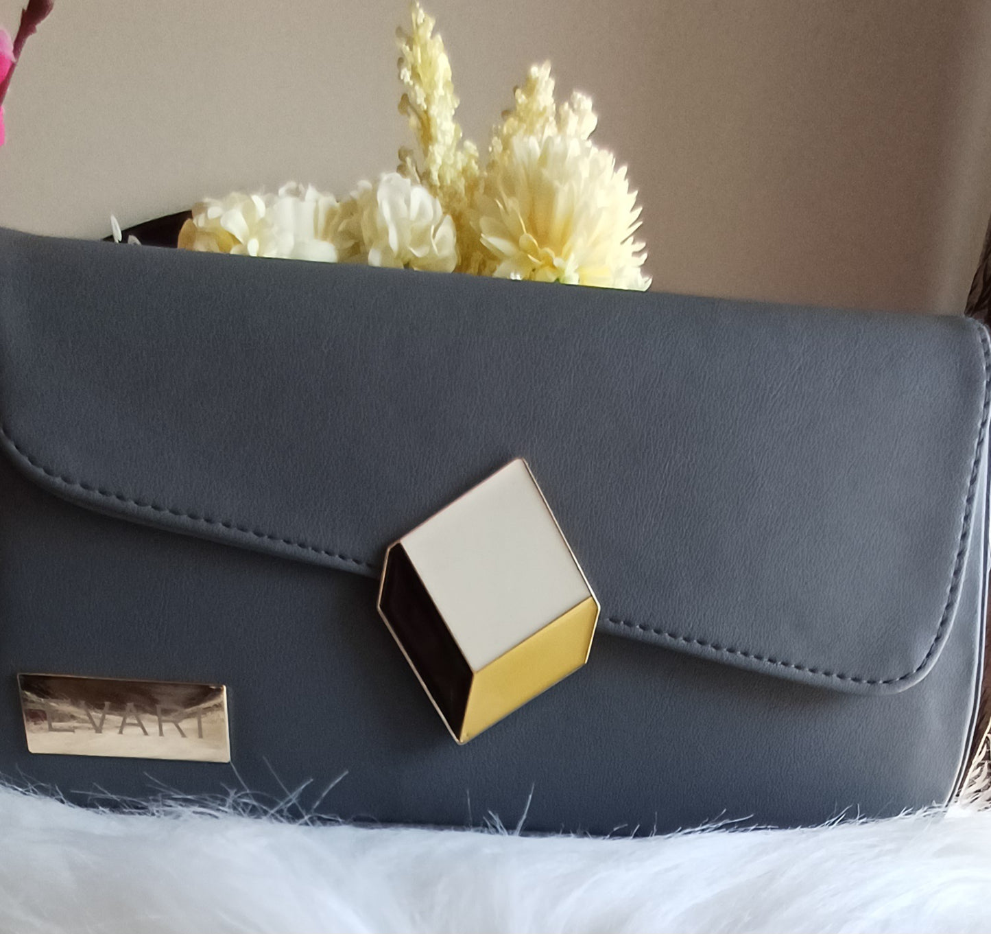 Grey 3D Lock Baguette Bag