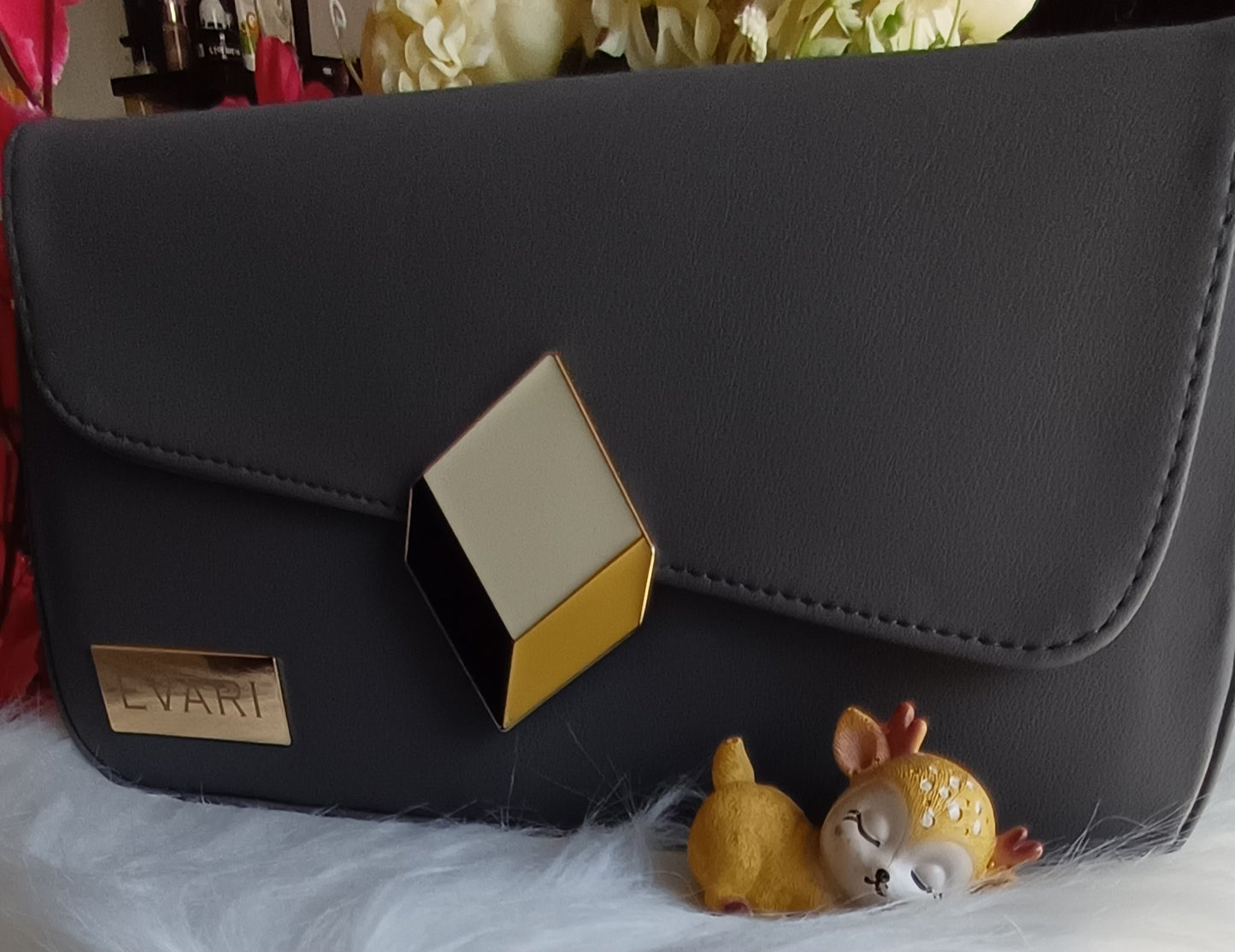 Grey 3D Lock Baguette Bag