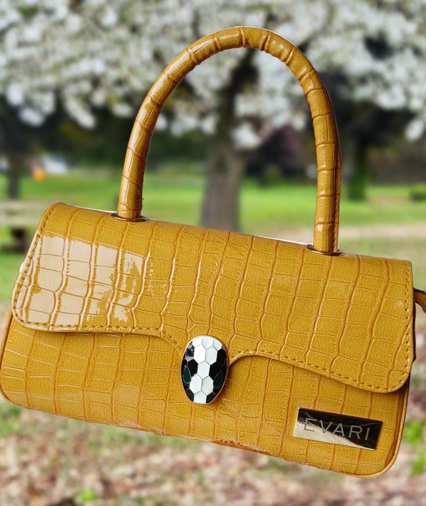 Mustard Yellow Snake Lock Baguette Bag