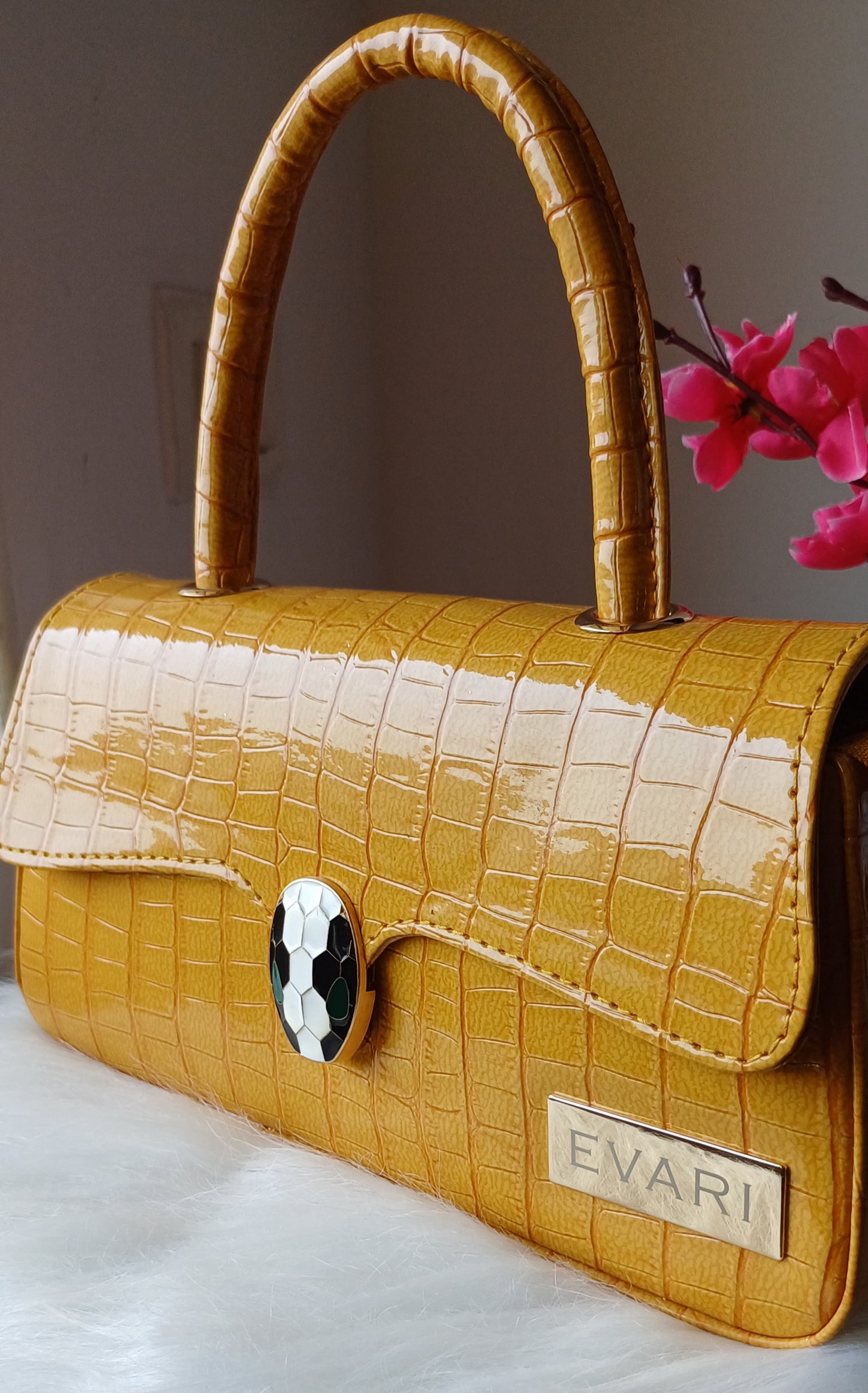 Mustard Yellow Snake Lock Baguette Bag