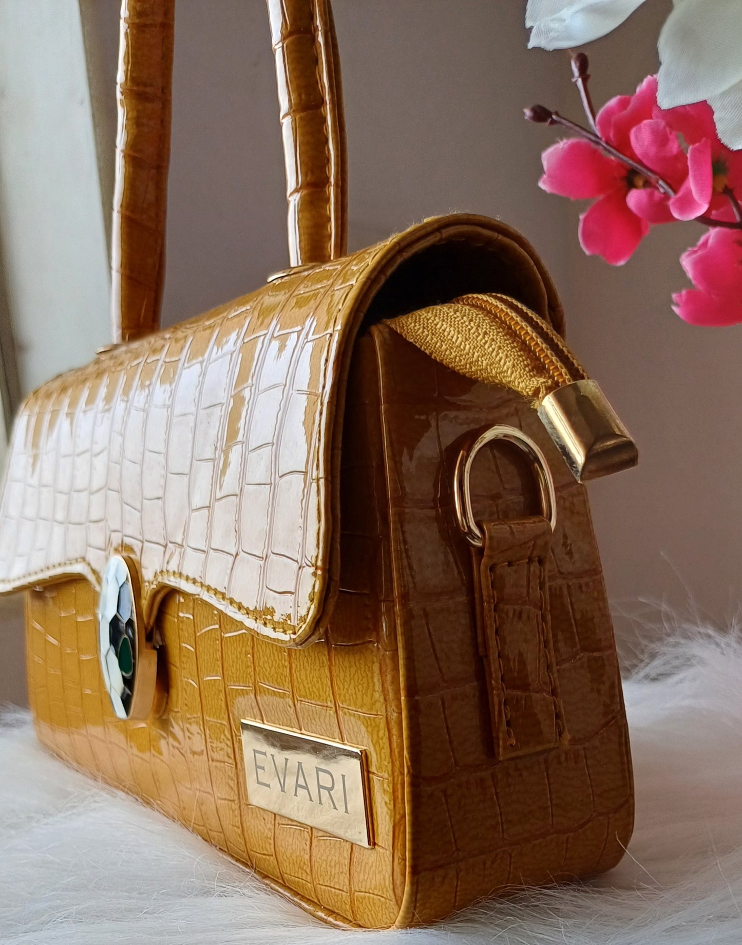 Mustard Yellow Snake Lock Baguette Bag