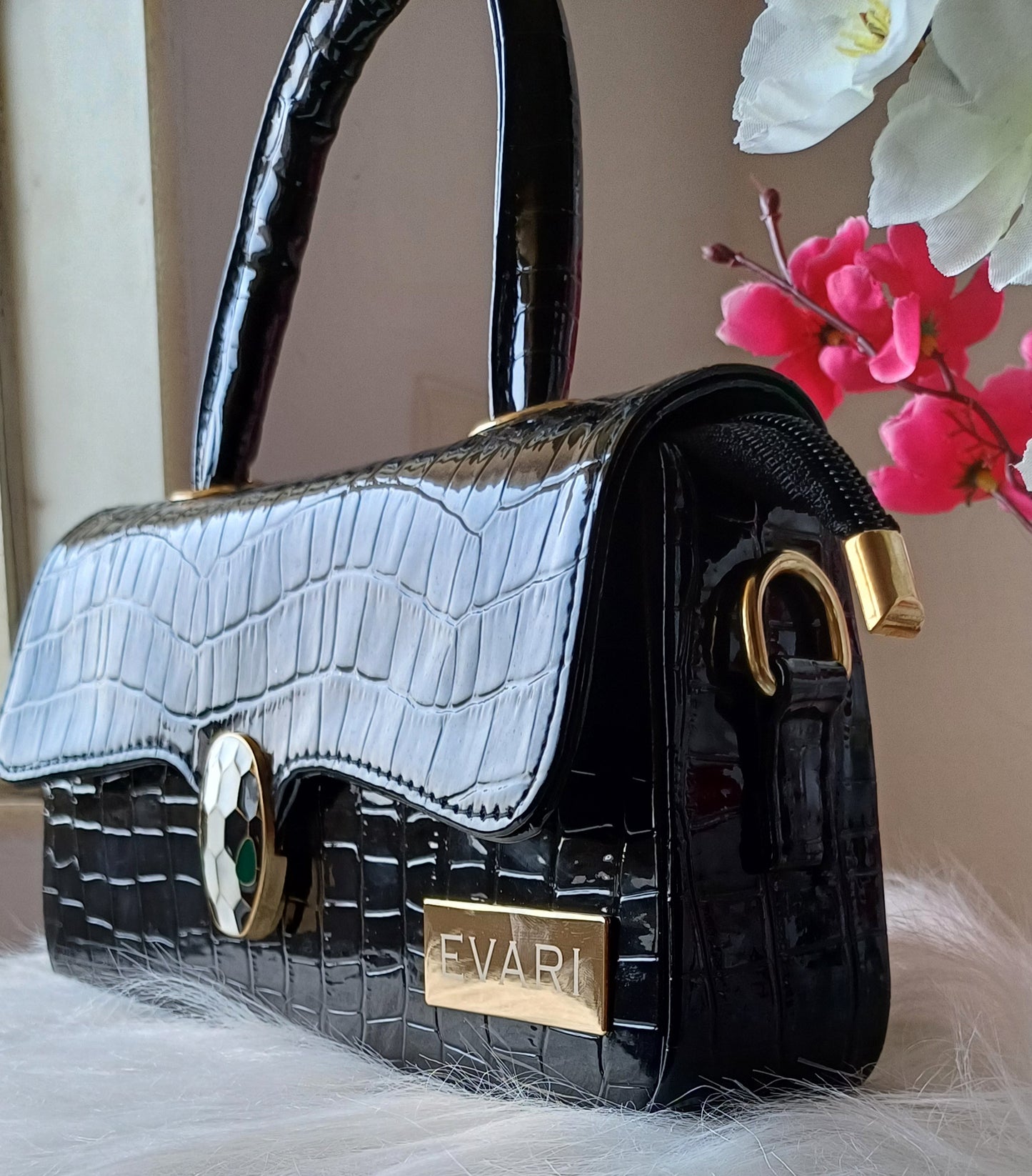 Black Snake Lock Baguette Bag