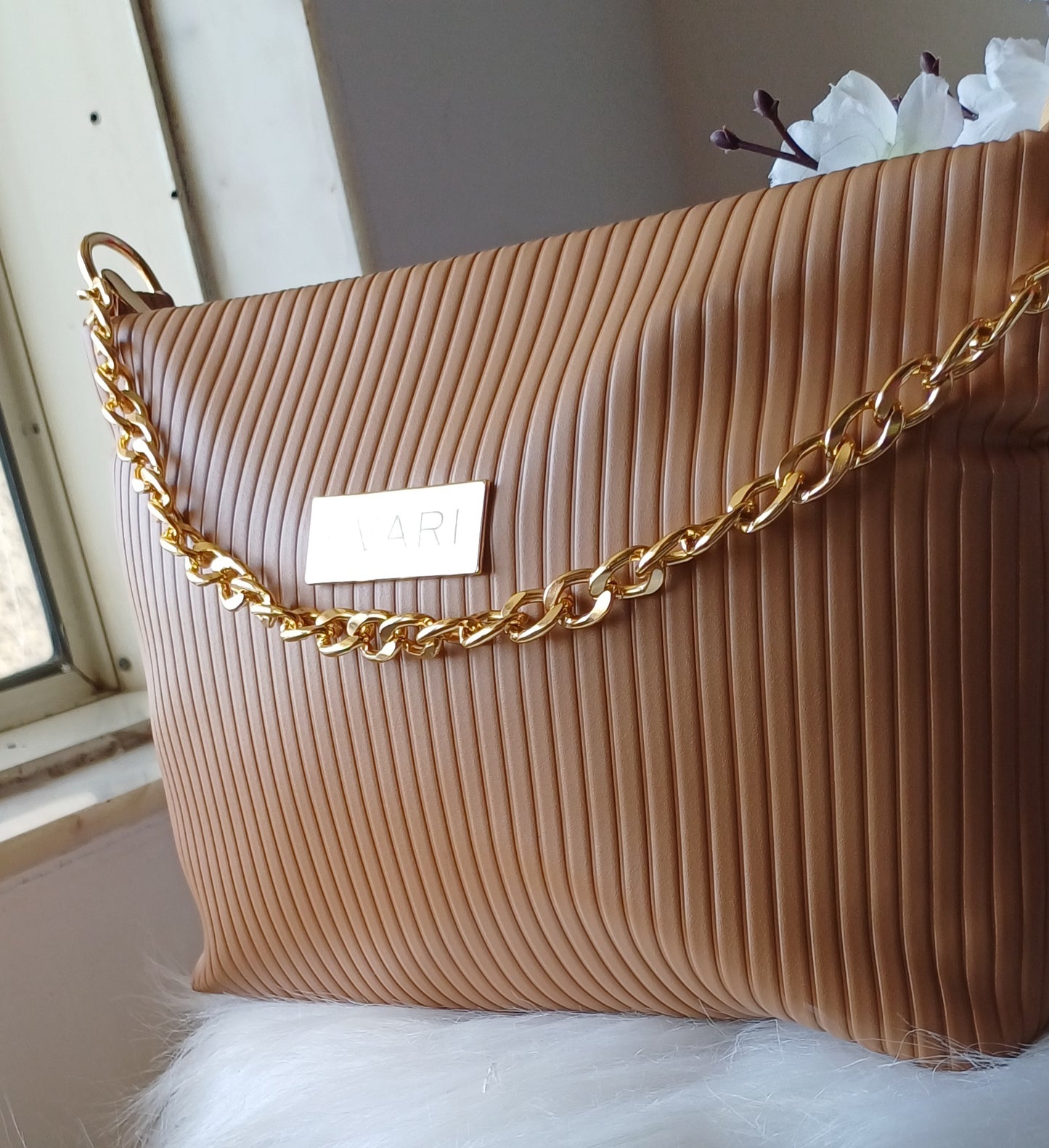 Brown Stripes Quilt Sling Bag
