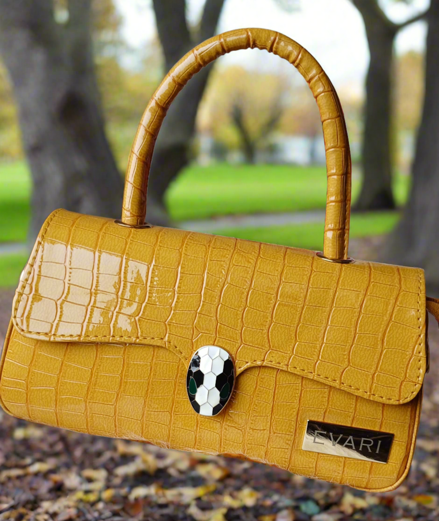 Mustard Yellow Snake Lock Baguette Bag
