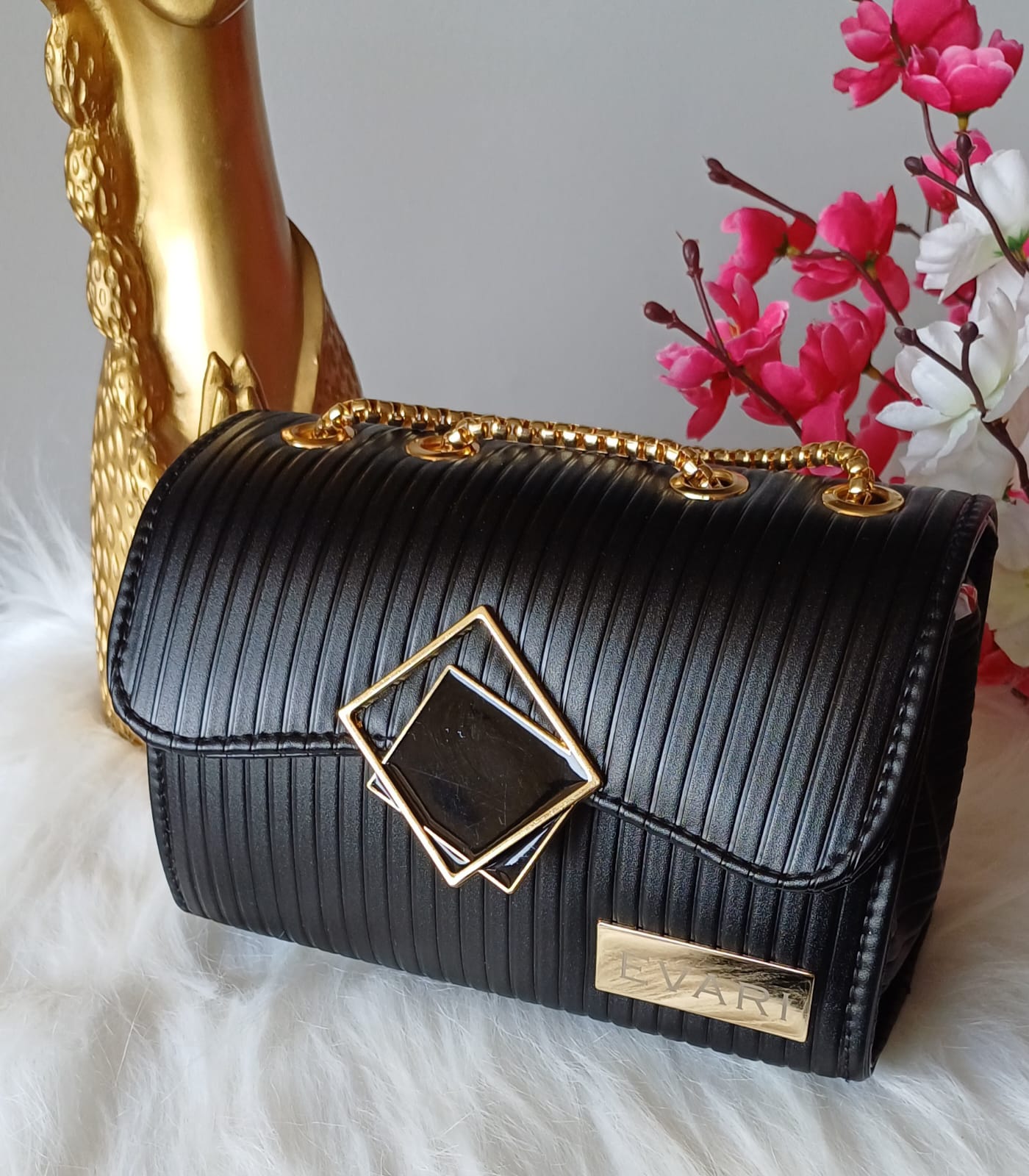 Black Square Lock Sling Bag