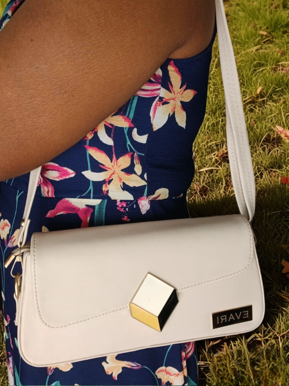 Beige 3D Lock Baguette Bag