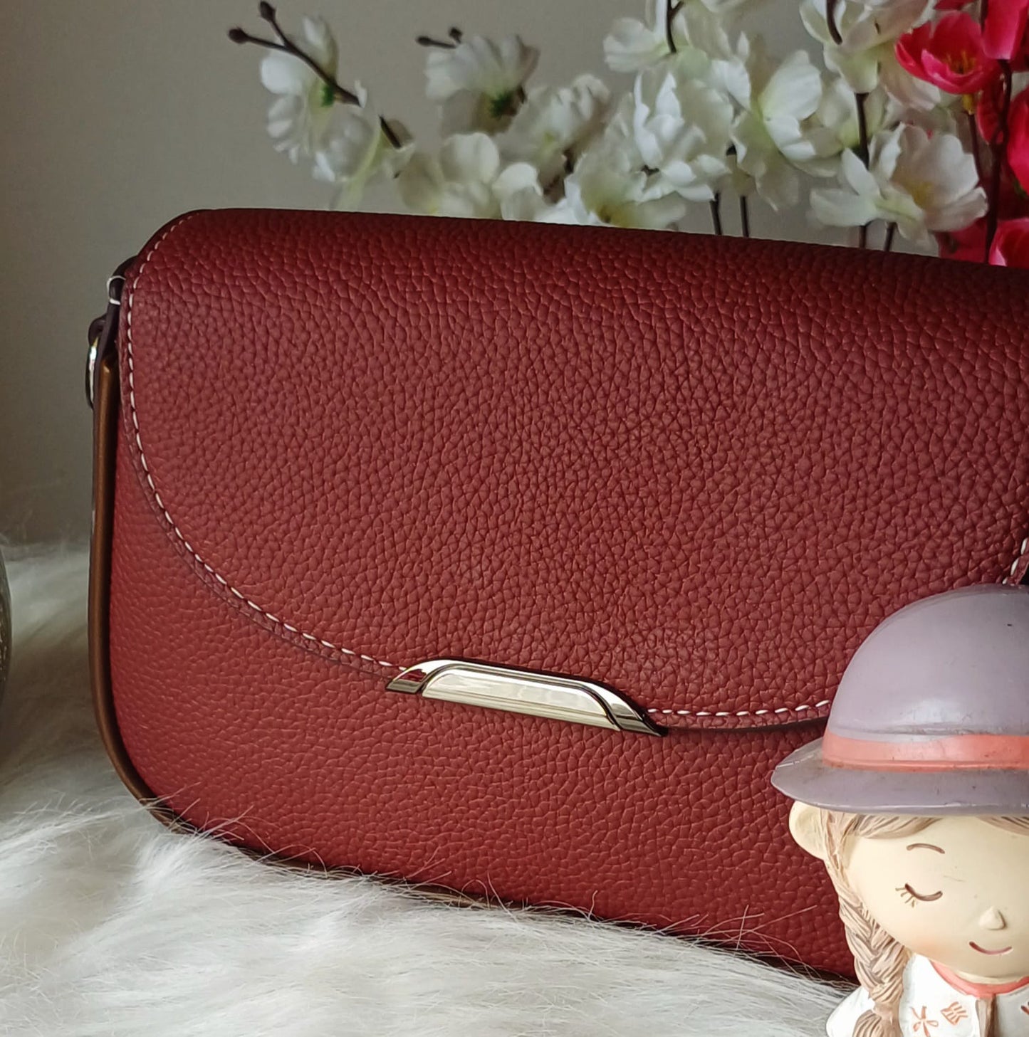 Red Textured Sling Bag