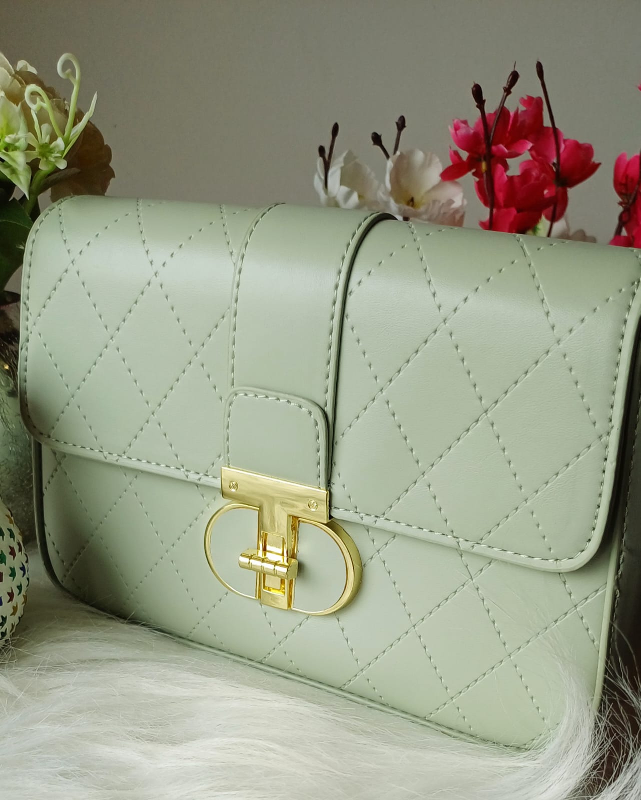 Green Croco Metal Lock Sling Bag