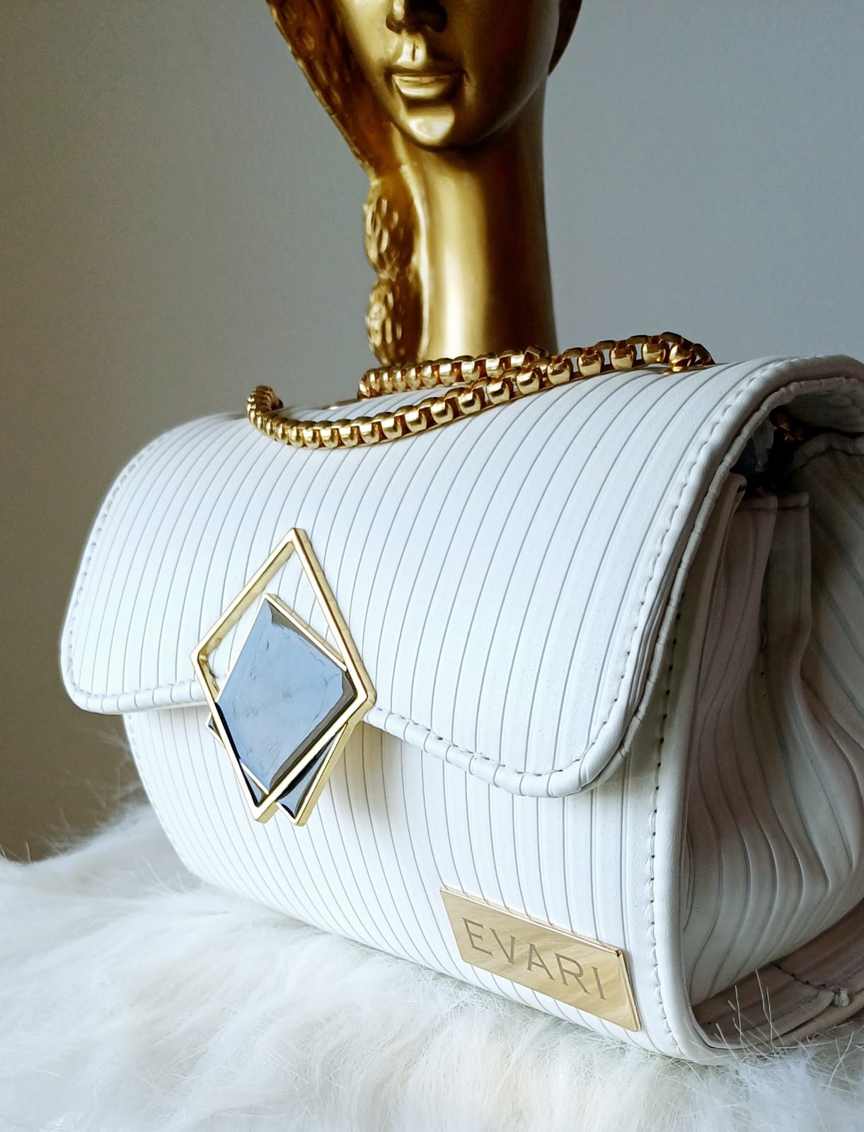 White Square Lock Sling Bag