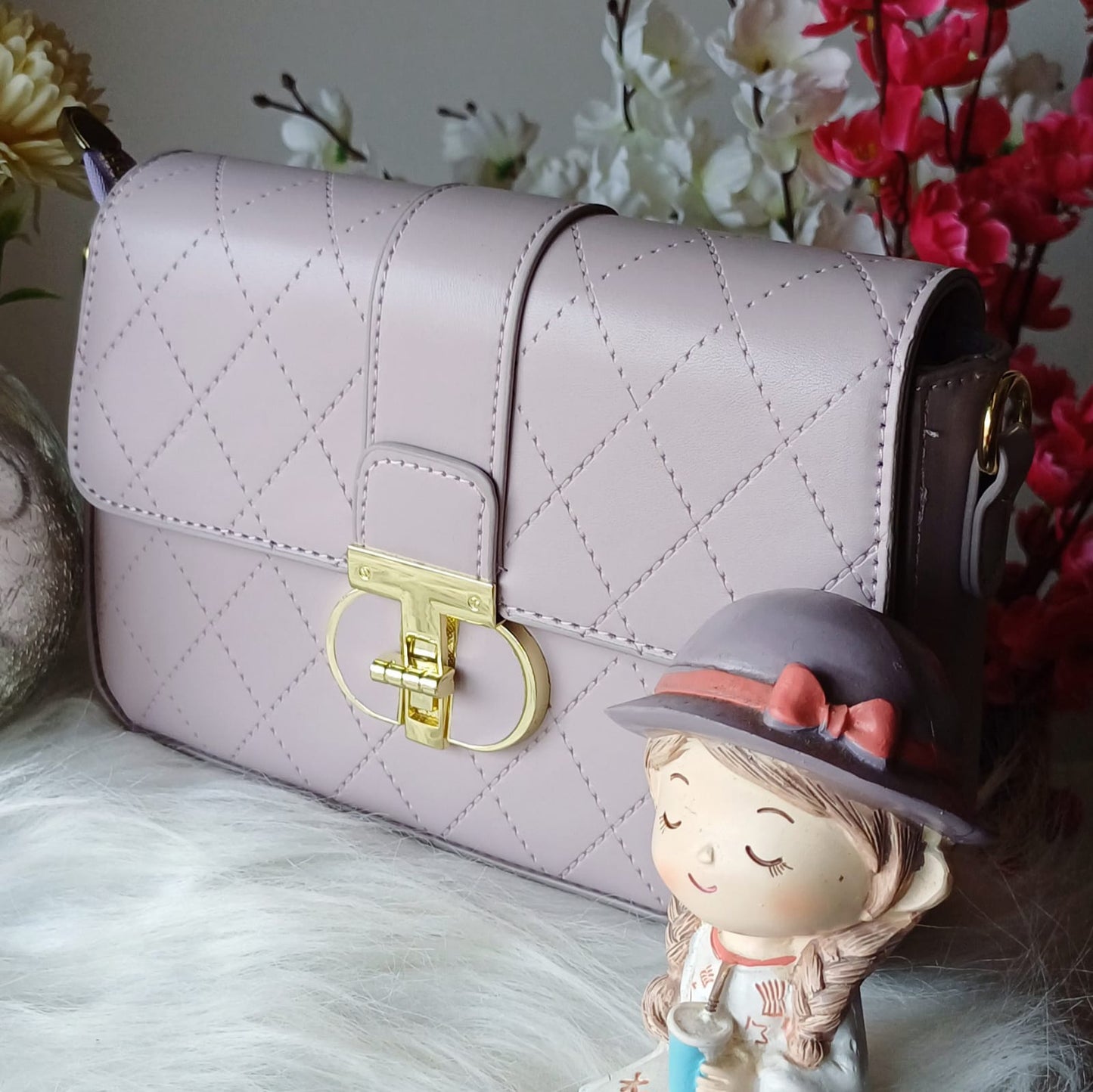 Lilac Croco Metal Lock Sling Bag