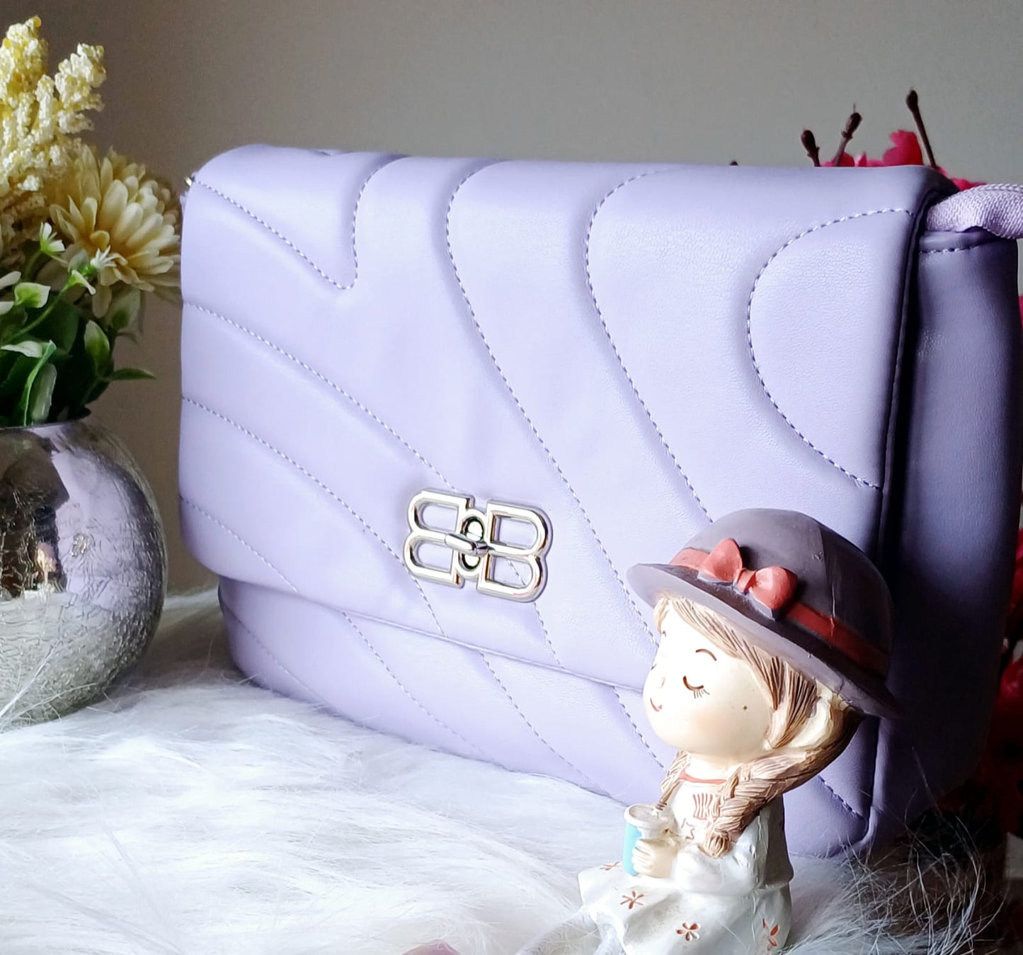 Lilac BLock Stripes Quilt Sling Bag