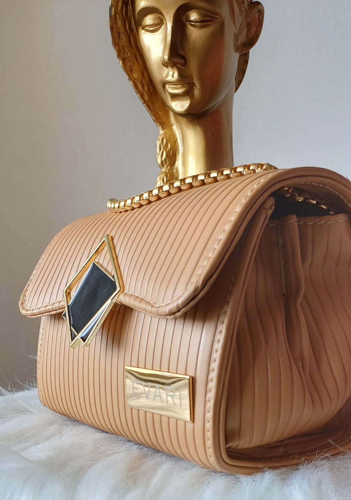 Apricot Brown Square Lock Sling Bag