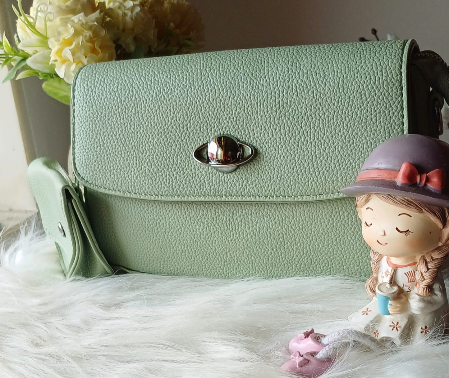 Green Textured Sling Bag