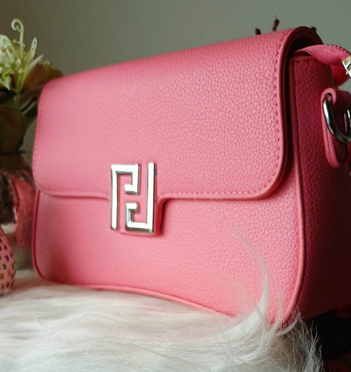Pink Metal Lock Sling Bag