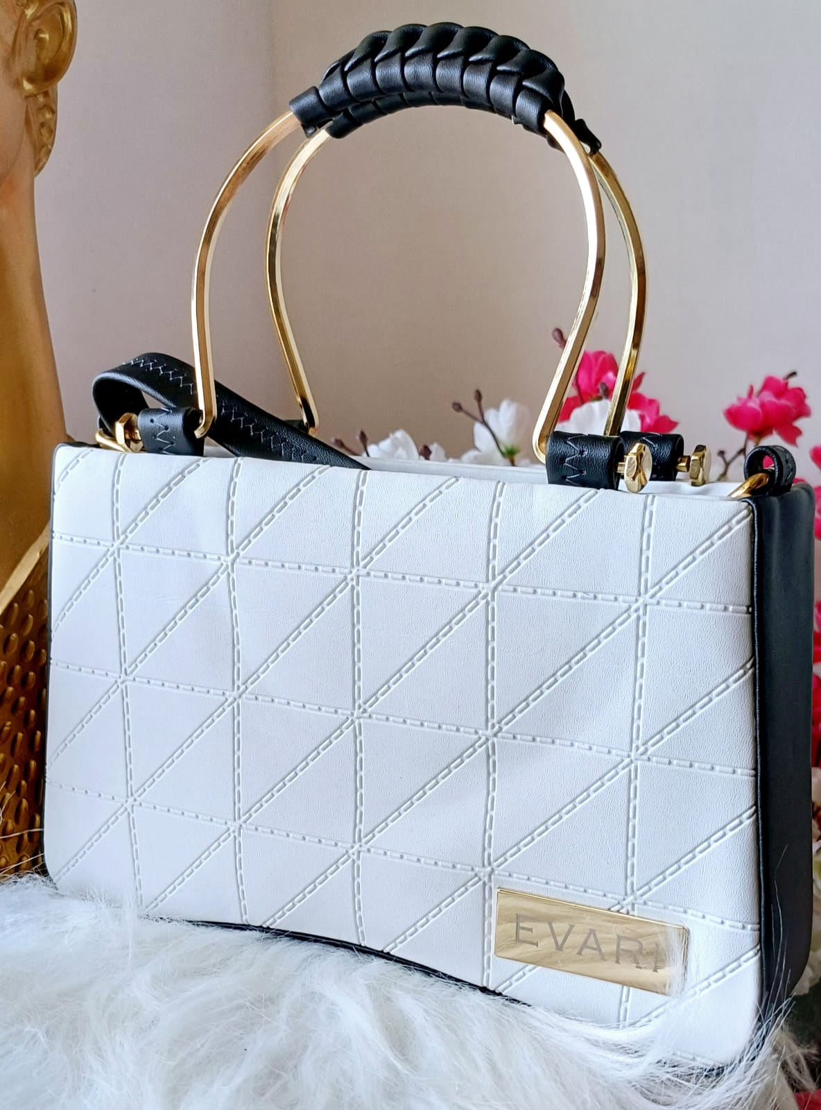 White Embossed Metal Sling Bag