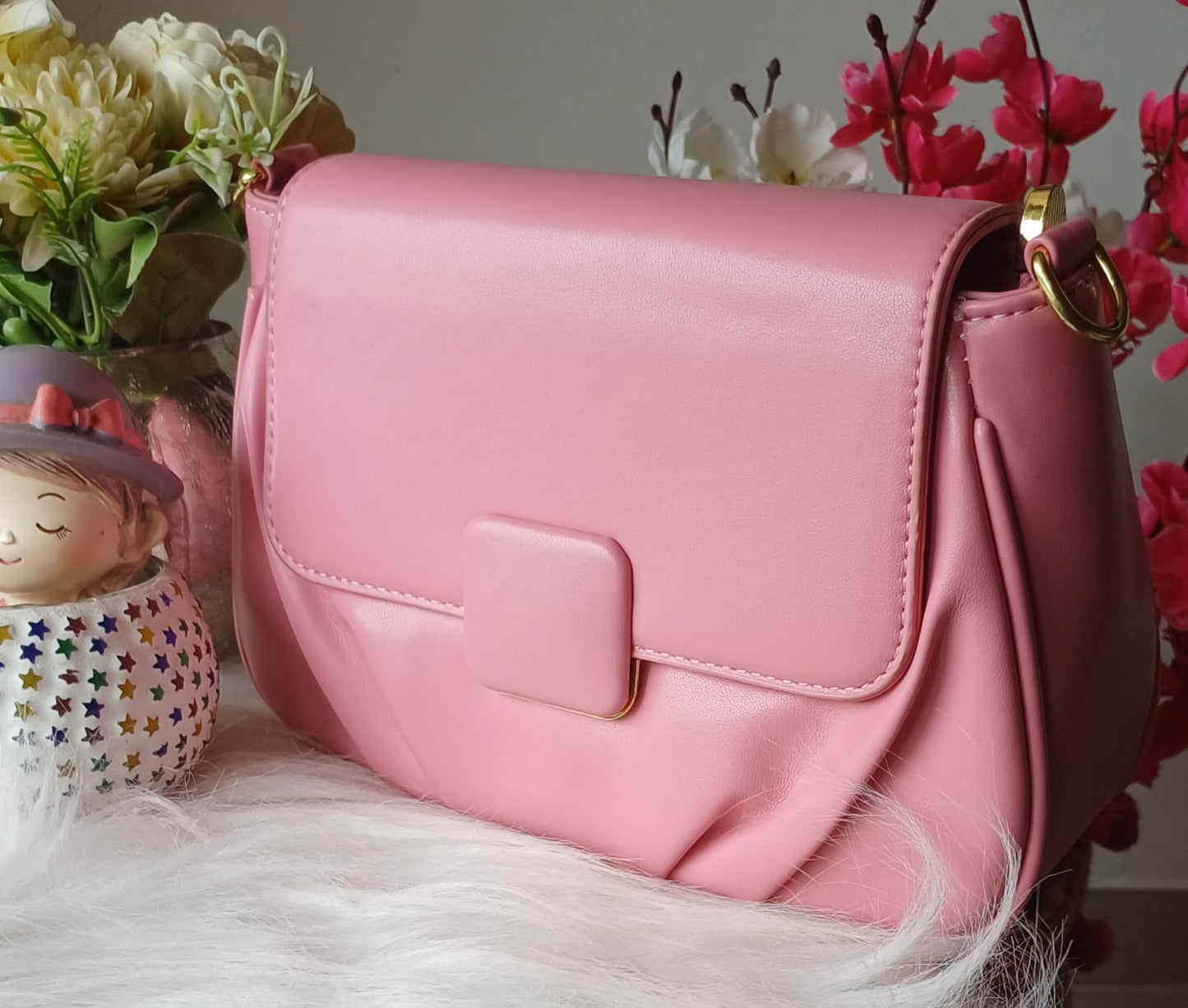 Pink Square Lock Sling Bag