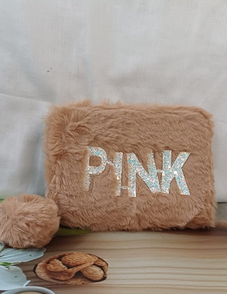 Coffee Brown PINK Fur Pocket Wallet