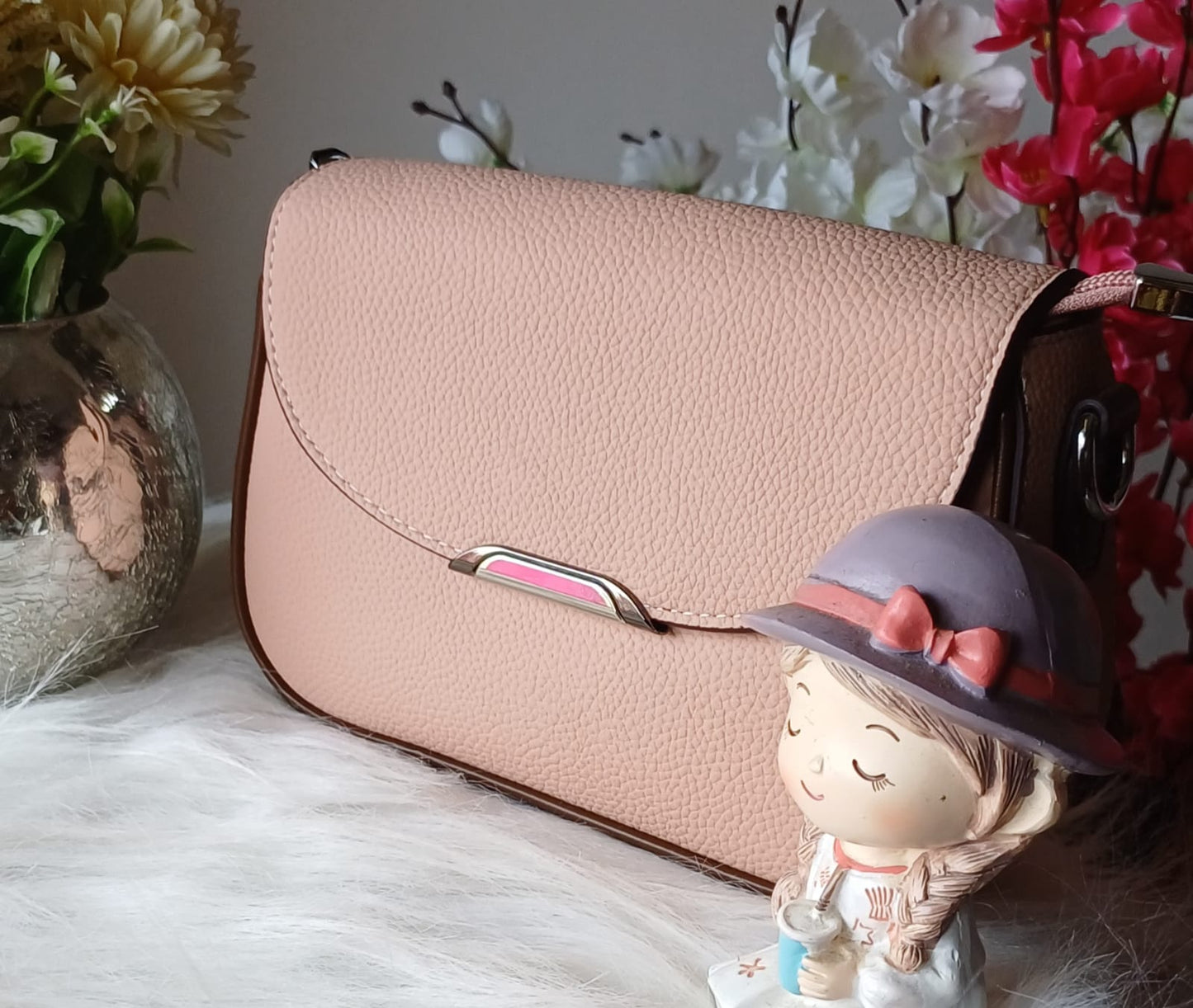 Peach Textured Sling Bag