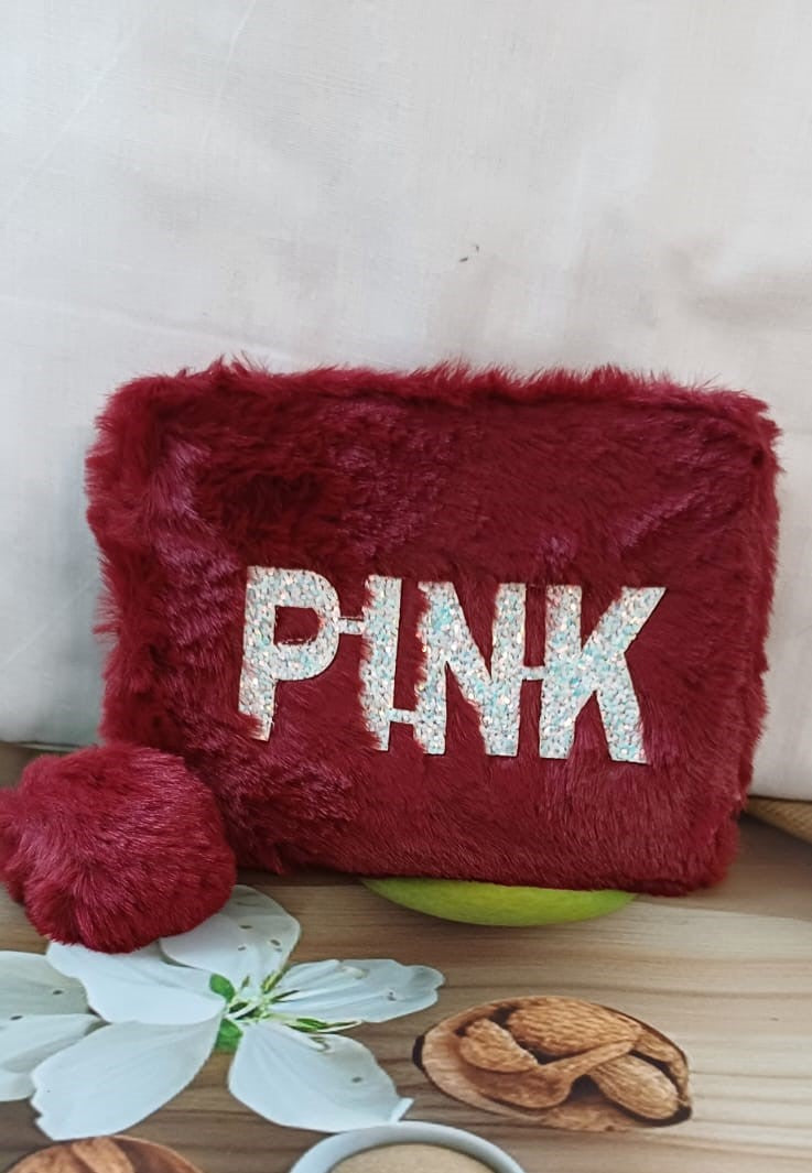 Red PINK Fur Pocket Wallet