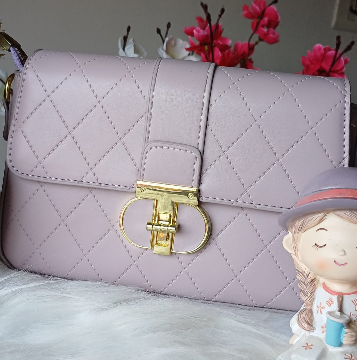 Lilac Croco Metal Lock Sling Bag