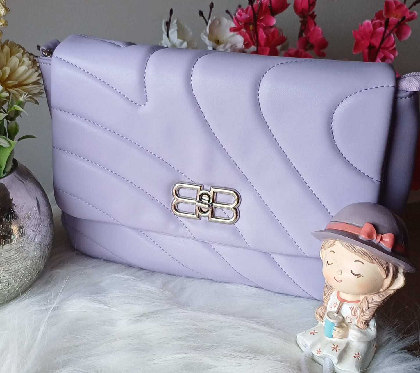 Lilac BLock Stripes Quilt Sling Bag