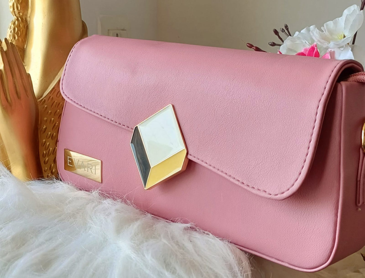 Dark Pink 3D Lock Baguette Bag